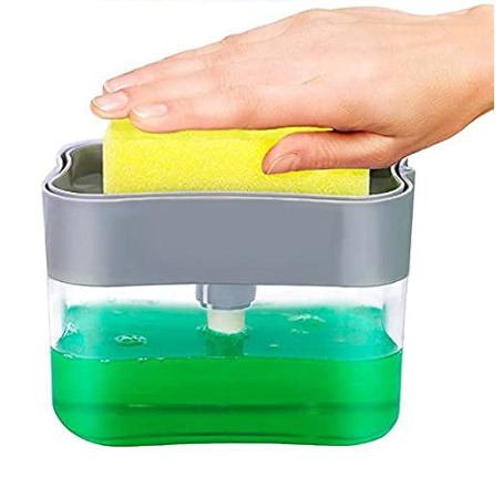 Liquid Soap Dispenser On Countertop With Sponge Holder For Pet